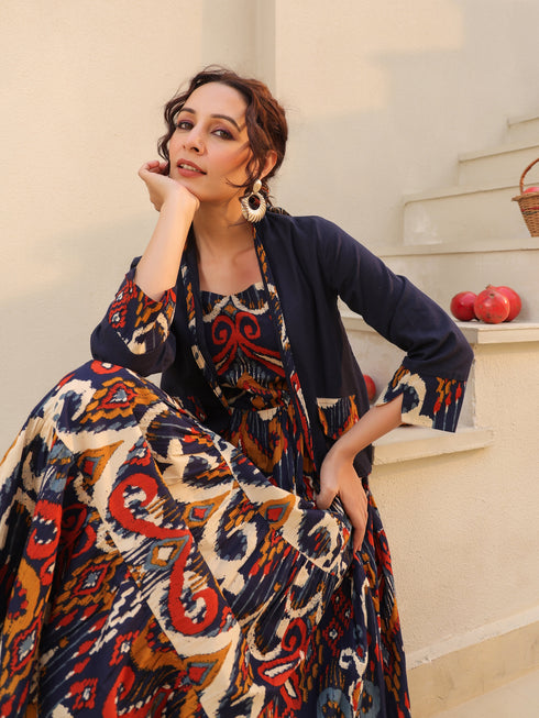 Women Ethnic Motifs Printed Pure Cotton Fit & Flare Midi Dress